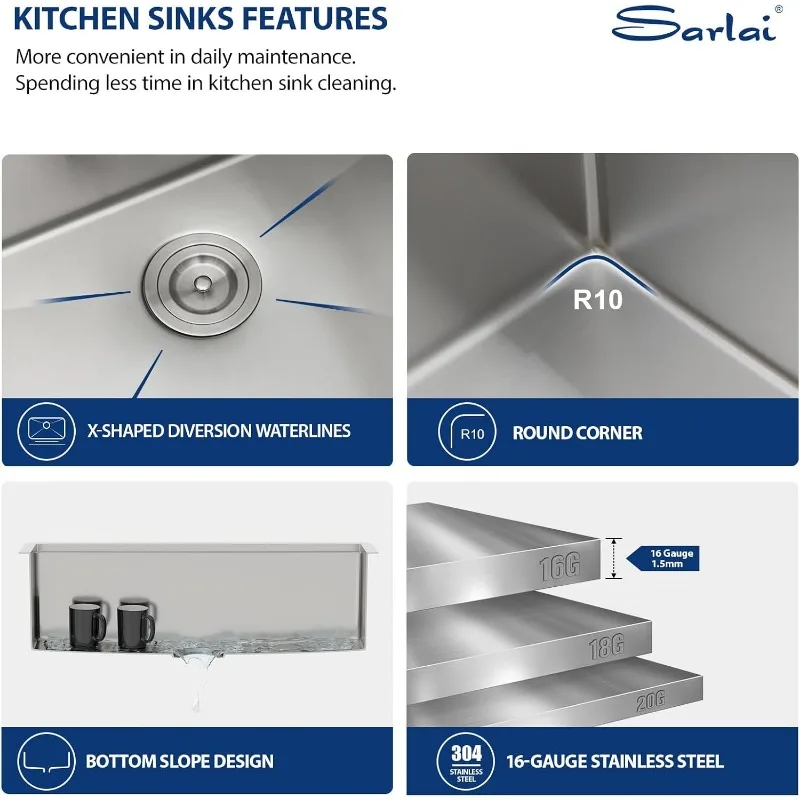 Kitchen Sink Undermount - 33 x 19 Inch Undermount Sink Wall Stand Workstation Deep Single Bowl Undermount Kitchen Sink Basin 4