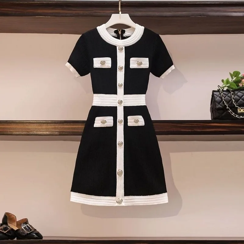 Black Short Sleeve Sweater Dress | Korean Dresses Black Woman - Dress ...