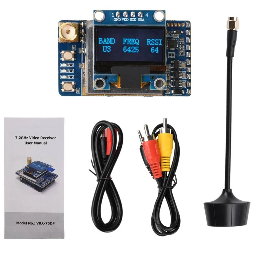 Boîtier du récepteur vidéo FPV 6.1-7.2GHz 64 canaux avec écran OLED posé sur une table