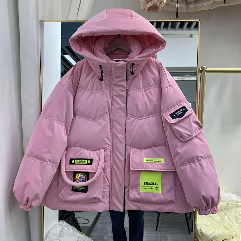 

Женская короткая куртка с капюшоном, Повседневная Свободная теплая парка из хлопка в Корейском стиле, новинка зимы 2023