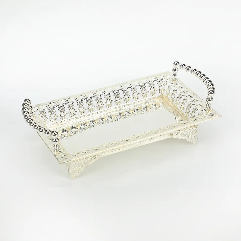 Nordic Wrought Iron Long Tray Gold and Silver Hollow Fruit Snack Storage Tray Hotel KTV Snack Fruit Dessert Plate