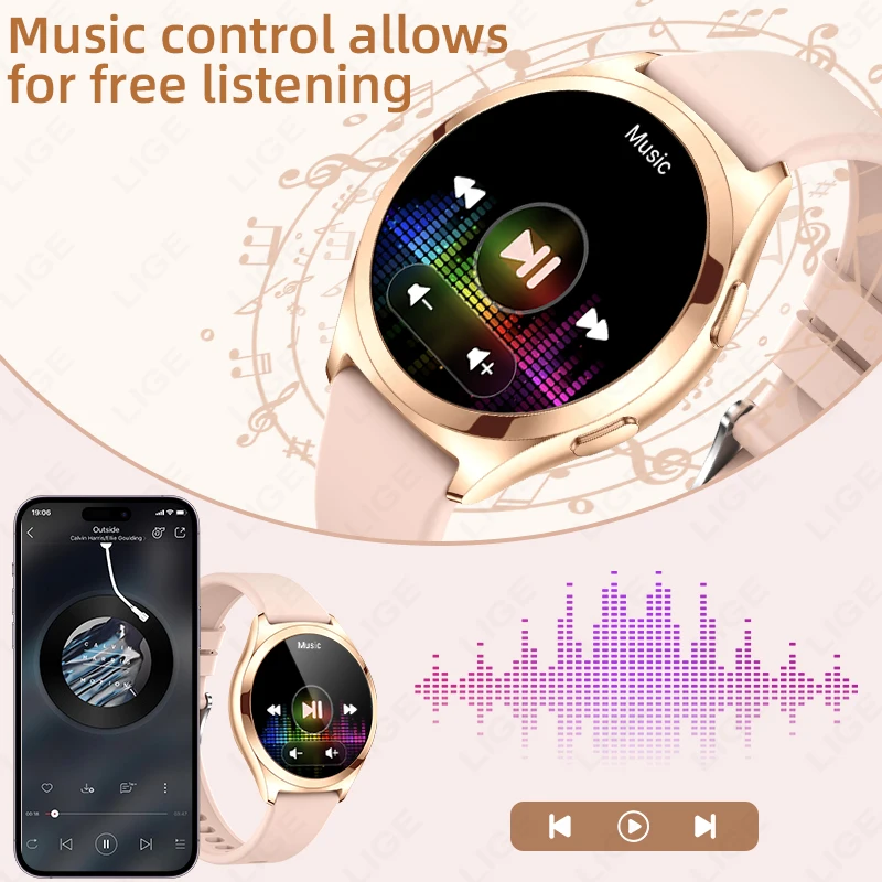 LIGE Smart Watch Woman 1.27inch AMOLED HDScreen Custom Dial Fashion Ladies Smartwatch Always Show Time Bluetooth Call Wristwatch
