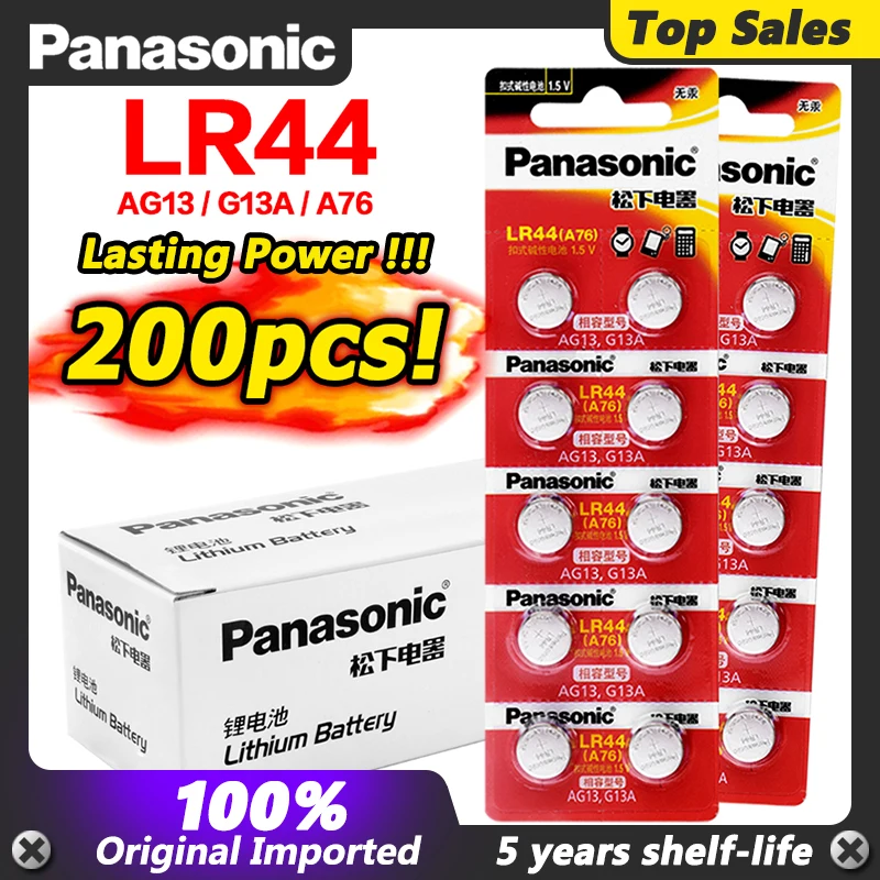 AG13 Battery G13A 357 LR44 Coin Button Cell A76 200Pcs 1.5V Alkaline For Toy Watch 303 1128MP 1130SO 1166A 280-08 303-1 A | Электроника