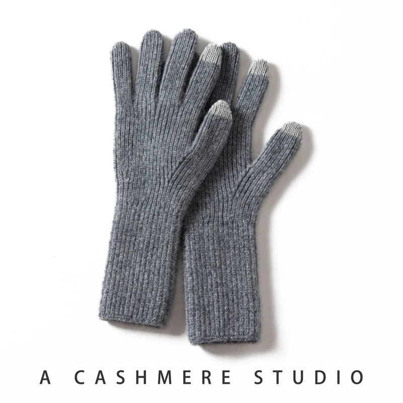 Winter New 100% Cashmere Knit Touch Screen Gloves Women Soft Warm Stretch Guantes Lady Solid Color Casual Full Finger Guantes