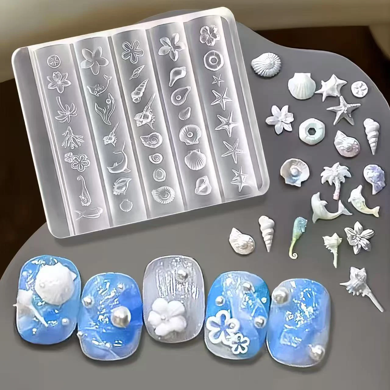3D 꽃 네일 몰드 DIY 실리콘 네일 도구 5D 하와이 바다 조개 불가사리 꽃..