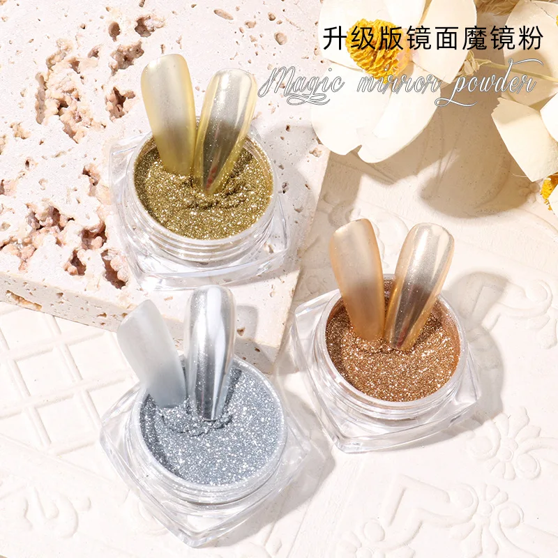 2pcs Nail Mirror Glitter Powder Gold Silver Metallic Effect Pigment UV Gel Polish Chrome Pigment Metal Mirror Glitter Powde images - 6