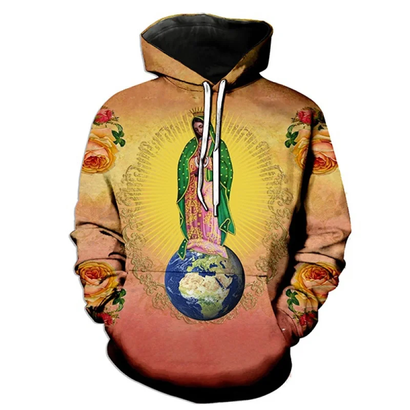 Virgin Mary Pullover Hoodie Men's and Women's Hip Hop Print 3D Sweatshirt Jesus Hoodies Sport Pullover