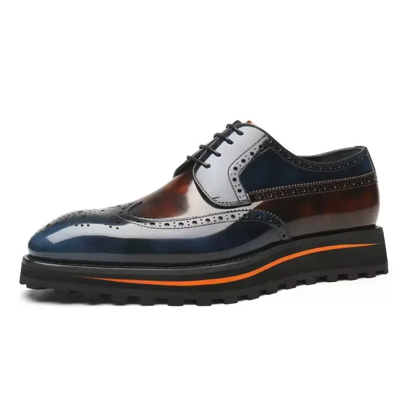 Leather shoes, men's business formal attire, carved men's shoes, black pointed lace up British wedding shoes
