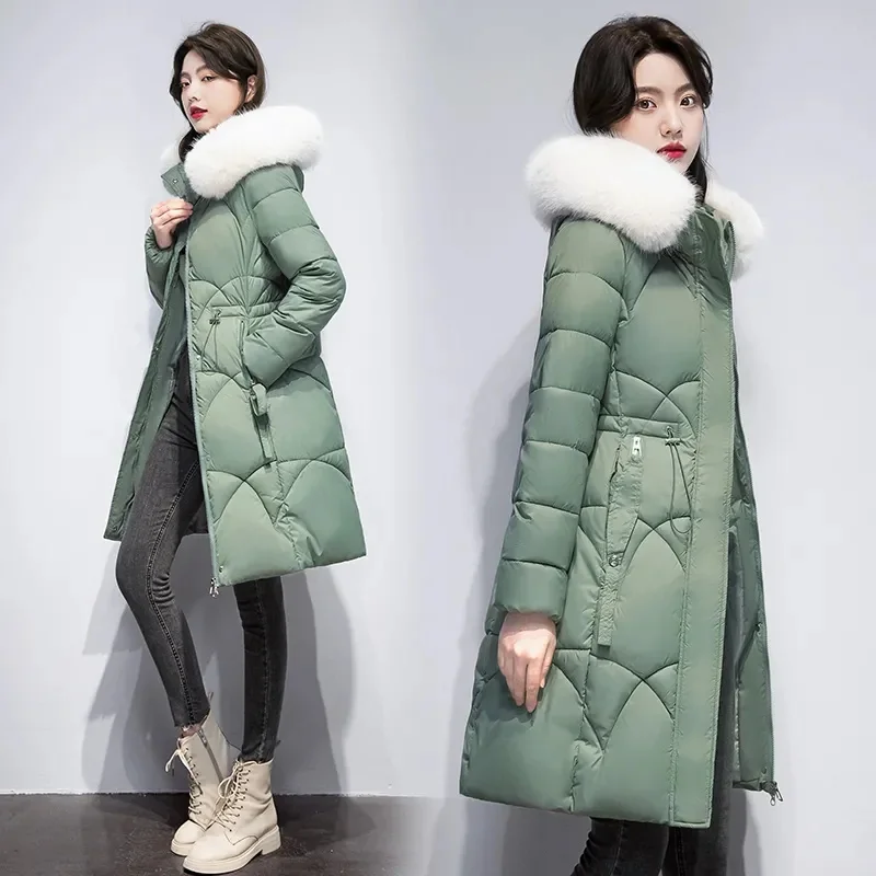 2023 Nuove Donne Parka Piumino Di Cotone Giacca Invernale Cappotto Con Cappuccio Collo Di Pelliccia Lungo Piumino Parka Capispalla Femminile