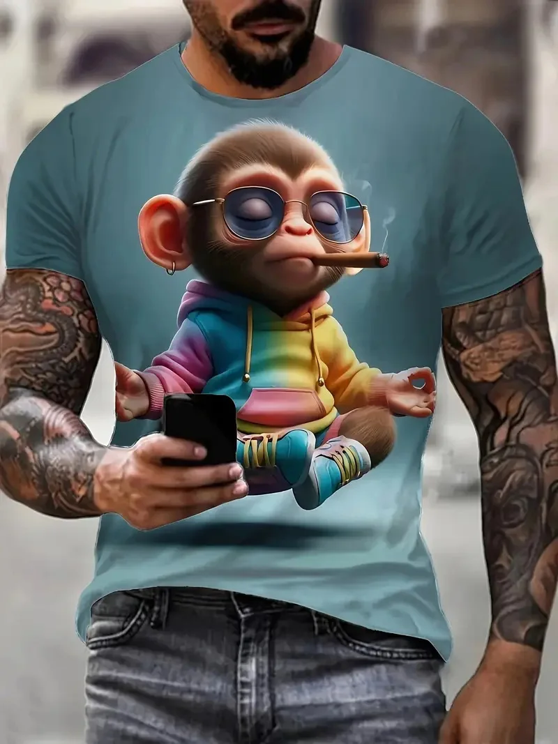 Men's Funny Monkey Graphic 3D Print Short Sleeve T Shirt