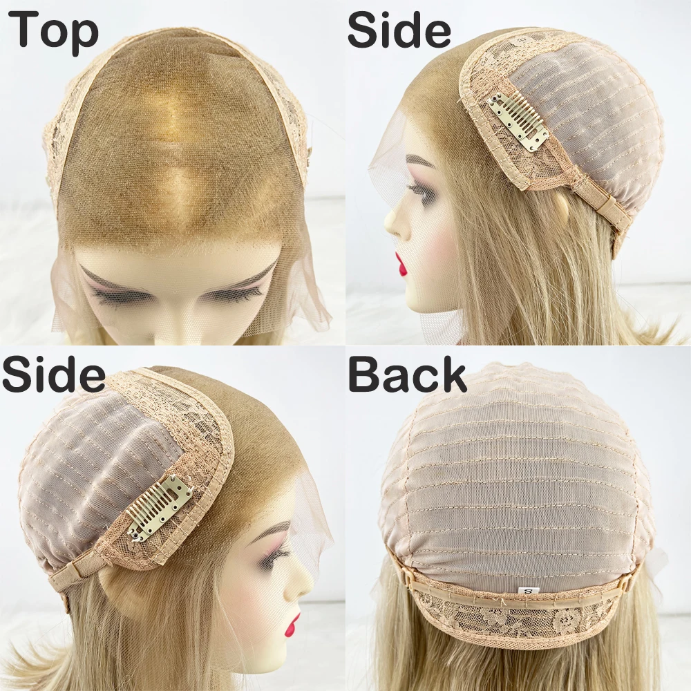 14 Inch Virgin Hair Silk Base Wig Skin Silk Top Jewish Wig Bob Highlight Brown Virgin European Human Hair With Clips in