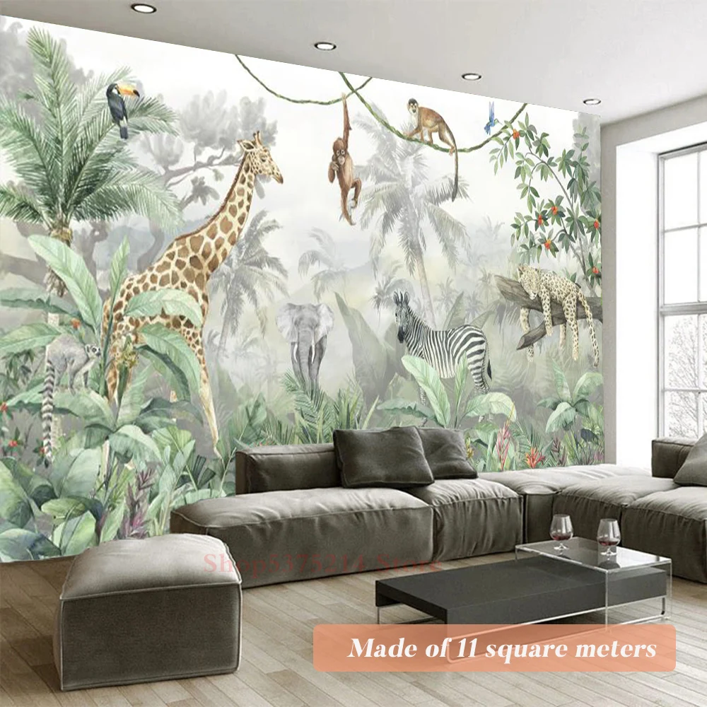 

Size Customizable Tropical Jungle 3D Wallpapers Contact Photo Animals Mural For Children Room Nursery Wall Decor Paiting Renew