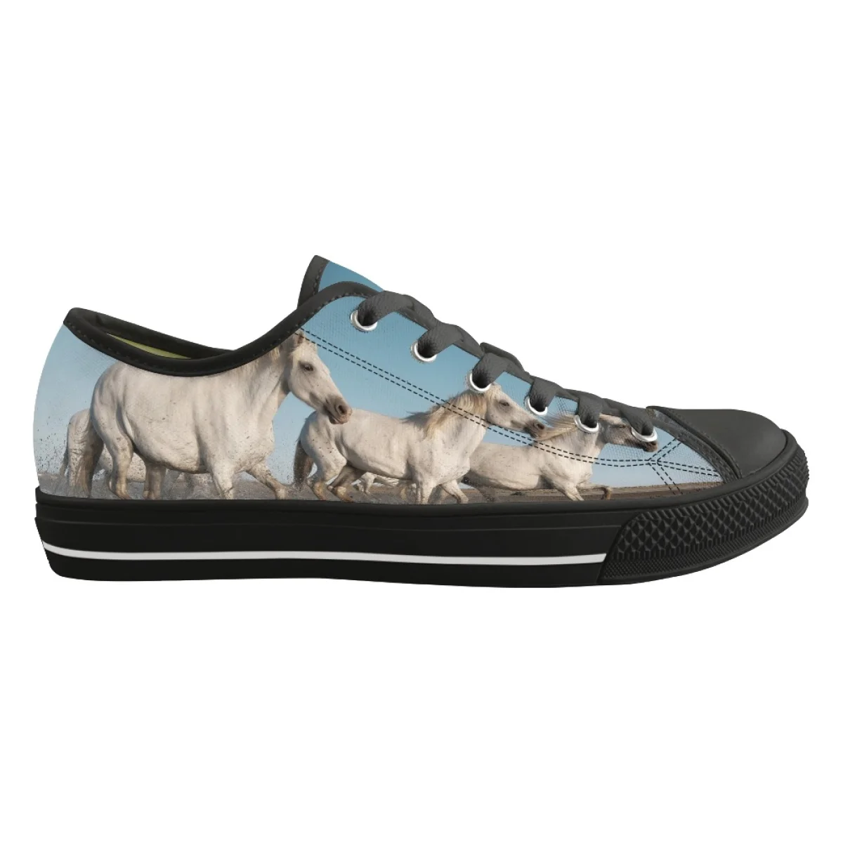 Student Low Top Canvas Shoes Fashion Classic Lace Up Casual Flat Shoes Running Horse Art Print Outdoor Sports Shoes For Women