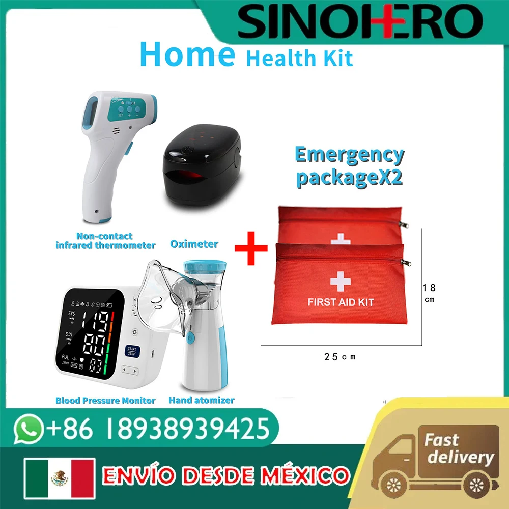 Home Health Kit Digital ARM Blood Pressure Monitor Oximeter Nebulizer Forehead Thermometer Heart Rate Pulse Meter BP Monitor