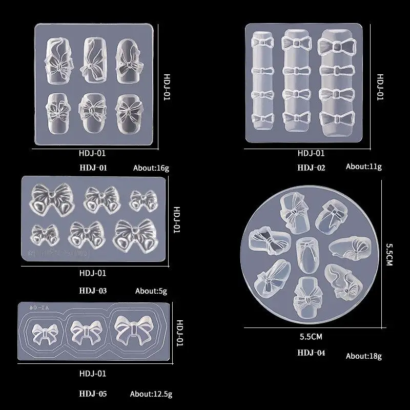 

2PCS 3D Nail Art Silicone Mold Crystal Carving Mold Nail Stamping Bowknot Crystal Powder Nails Template Nail Art Tool
