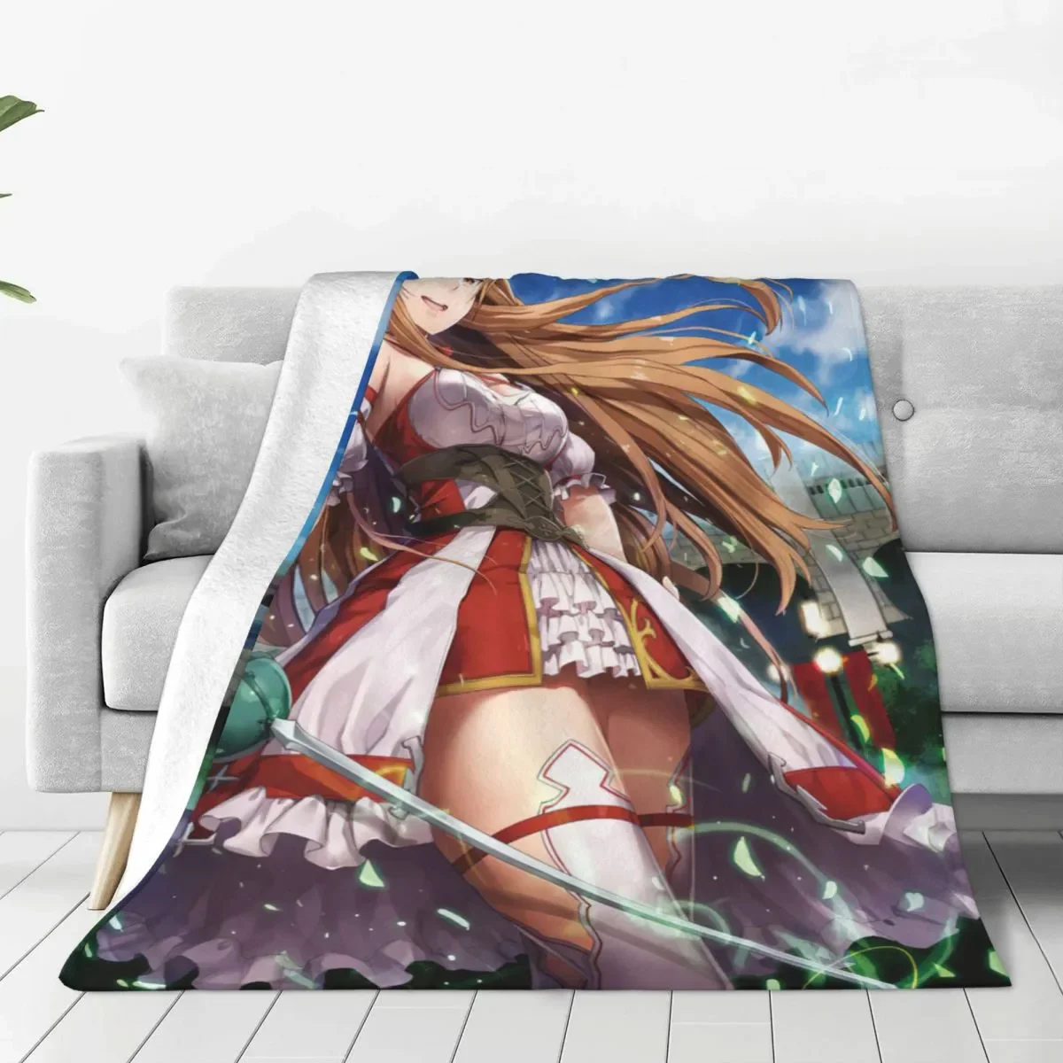 

NEW Kawaii Asuna Yuuki Blankets Fleece Spring Autumn Sword Art Online Anime Portable Throw Blanket for Bed Office Bedspread