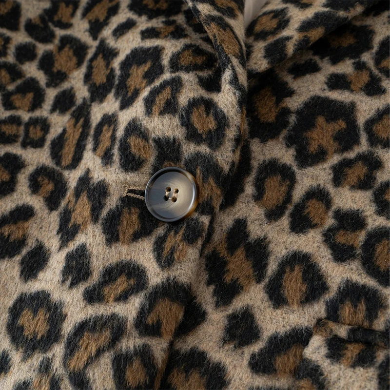 Fall Leopard Print Jacket Blazer Women Lapel One Button Long Sleeve Loose Coat Female Fashion All-matching New in Outwears