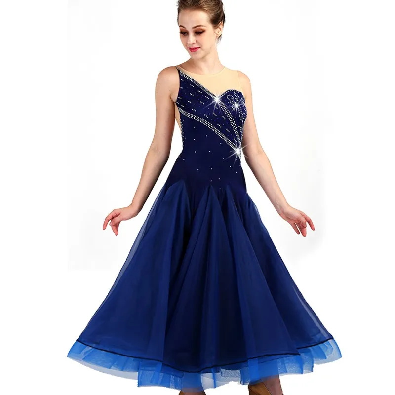 

Women Ladies Custom Size Competition Wear Sexy Navy Waltz Dance Costume