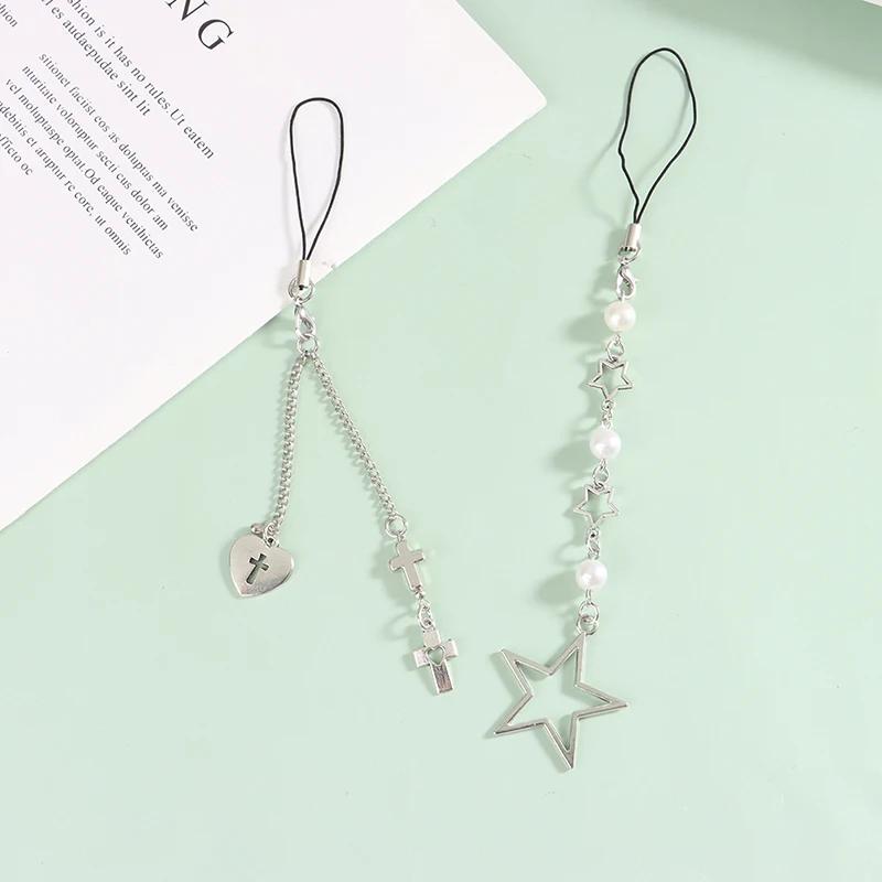 Cordón de teléfono minimalista de moda, Correa colgante de Cruz de corazón de estrella linda, accesorios de dijes