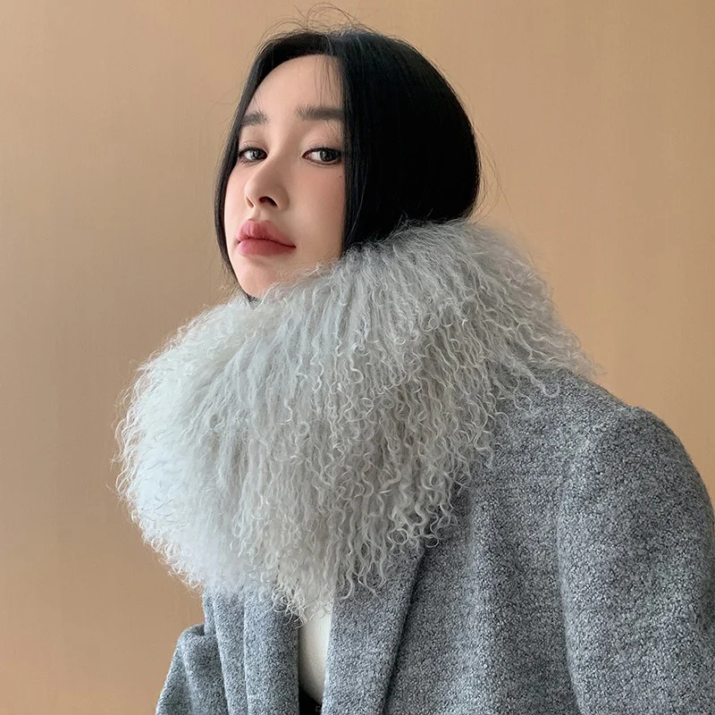 

High Quality Beach Wool Scarf Korean Women's Fashion Real Fur Warm Scarf Double Sided Thick Temperament Short Neck New 2023