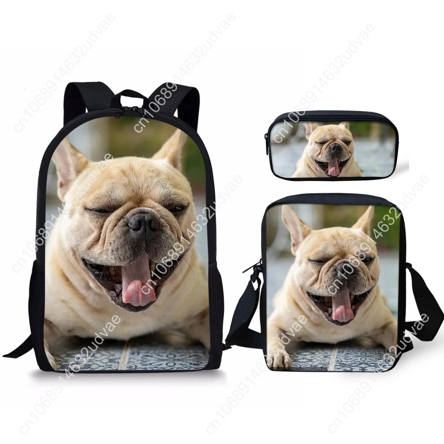 Girls School Backpack Puppy Pug Print 3 Piece Backpack Lunch Bag Pencil Case Kids School Bag Shoulder Bag Women's Mochilas