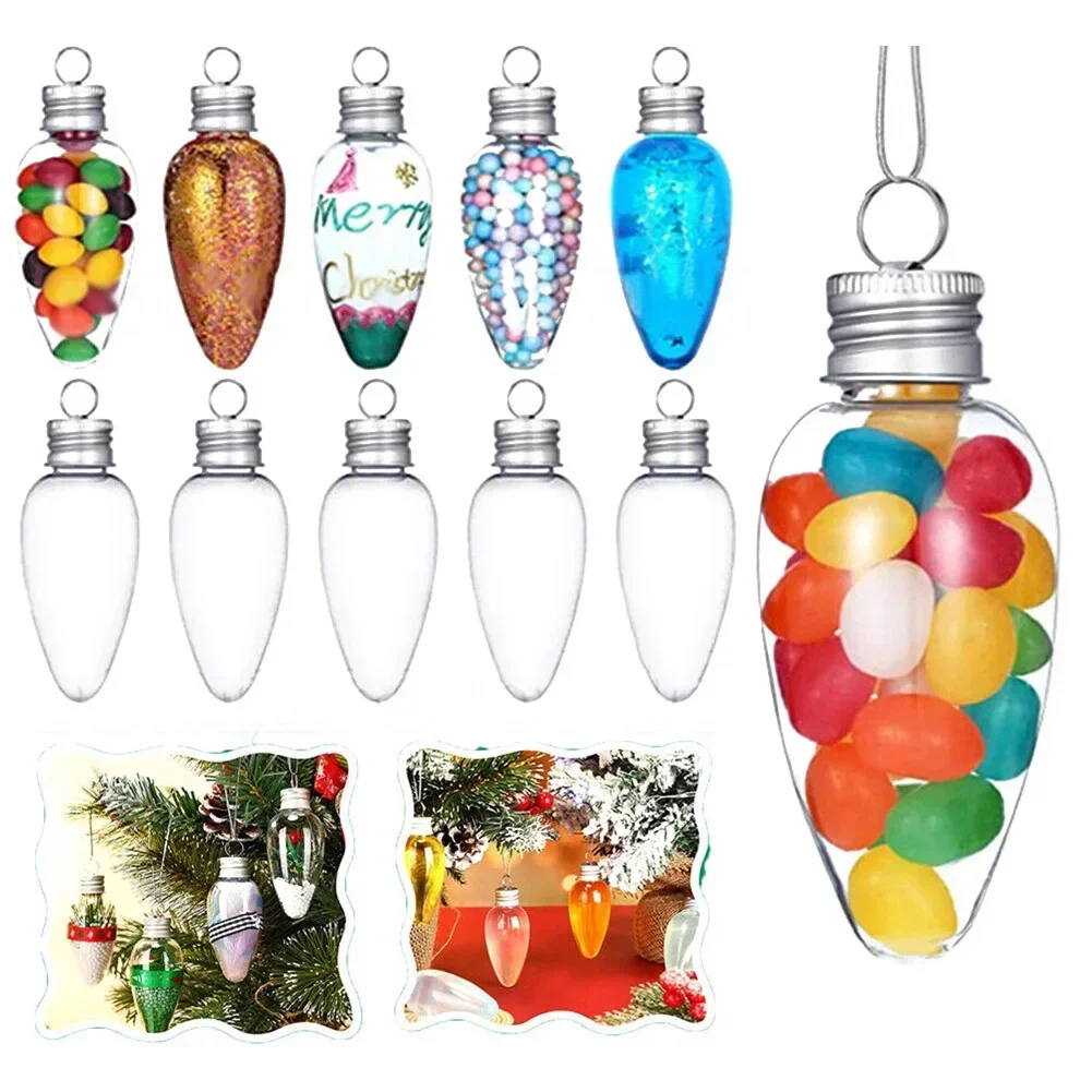 Light Bulb Shaped Refillable Bottles Christmas Ornaments Plastic Candy Containers DIY Christmas Ball Plastic Baubles 50/10/5pcs