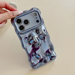 Glitter Glossy 3D Meteorite Wavy Plating Soft Case with Bubble Camera Protection - iPhone 15 Plus (Blue)