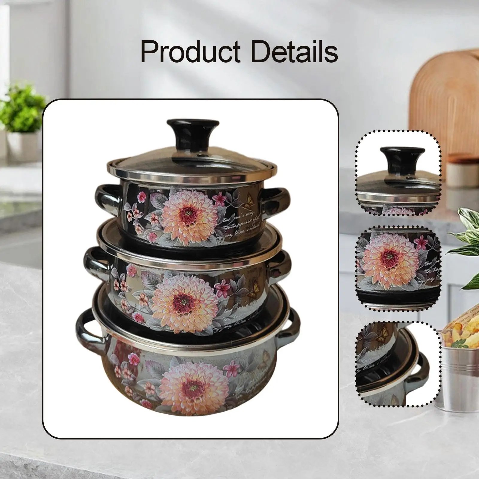 3x Enamel Stockpots Set Cookware Cooker Enamel Pots for Restaurant Home 3x Enamel Stockpots Set Cookware Cooker Enamel Pots for Restaurant Home