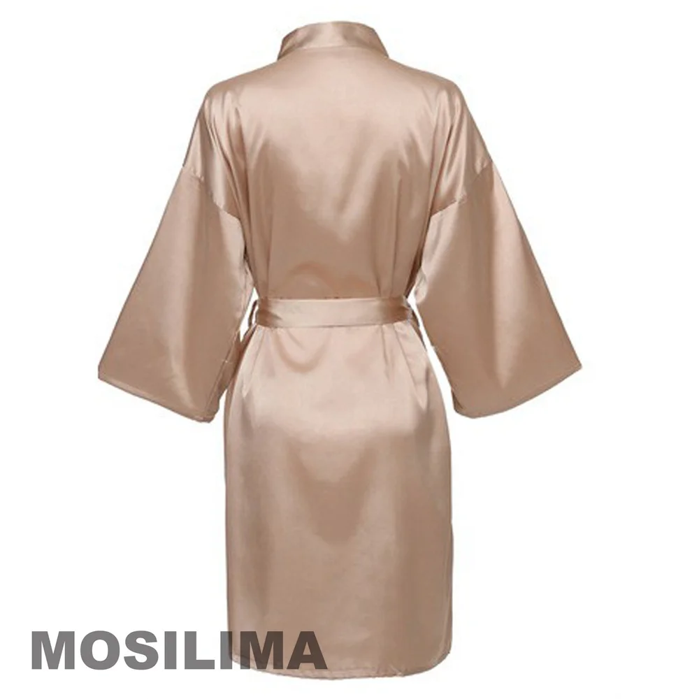 Wedding Party Team Bride Robe With Black Letters Kimono Satin Pamas Bridesmaid Plain Bathrobe women sleepwear,bride robes,sleepwear pajamas