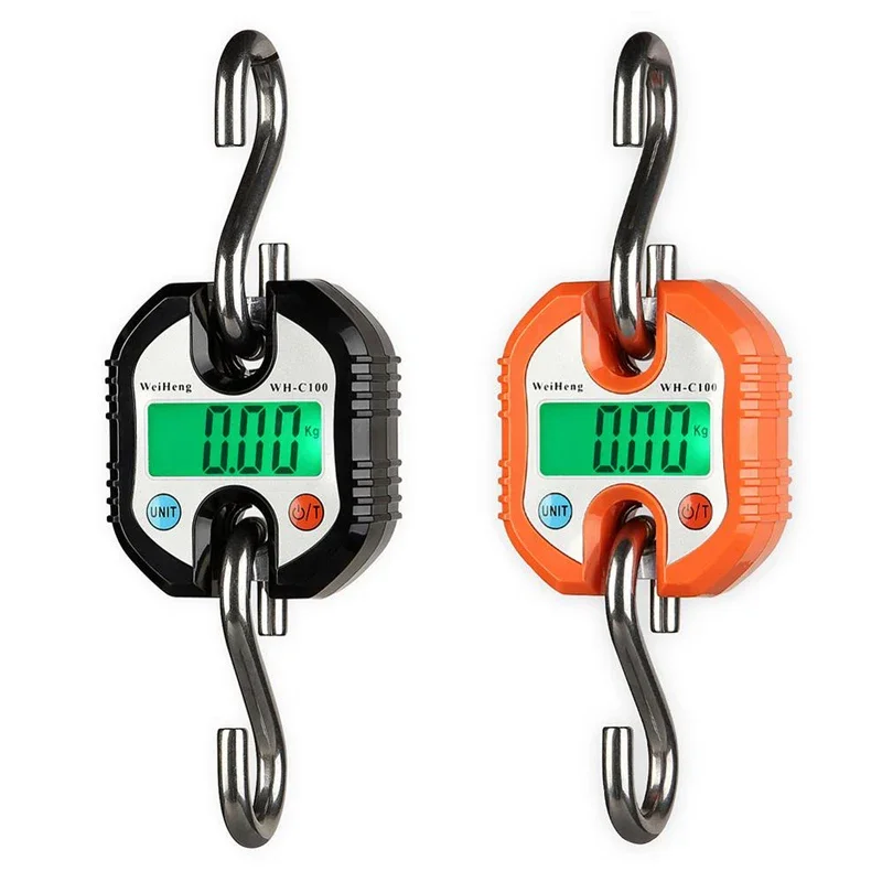 전자 교수형 저울 150kg 50g 디지털 스테인레스 스틸 후크 무게 LCD 크레인 스케일 루프 물고기 헤비 듀티 무게 균형