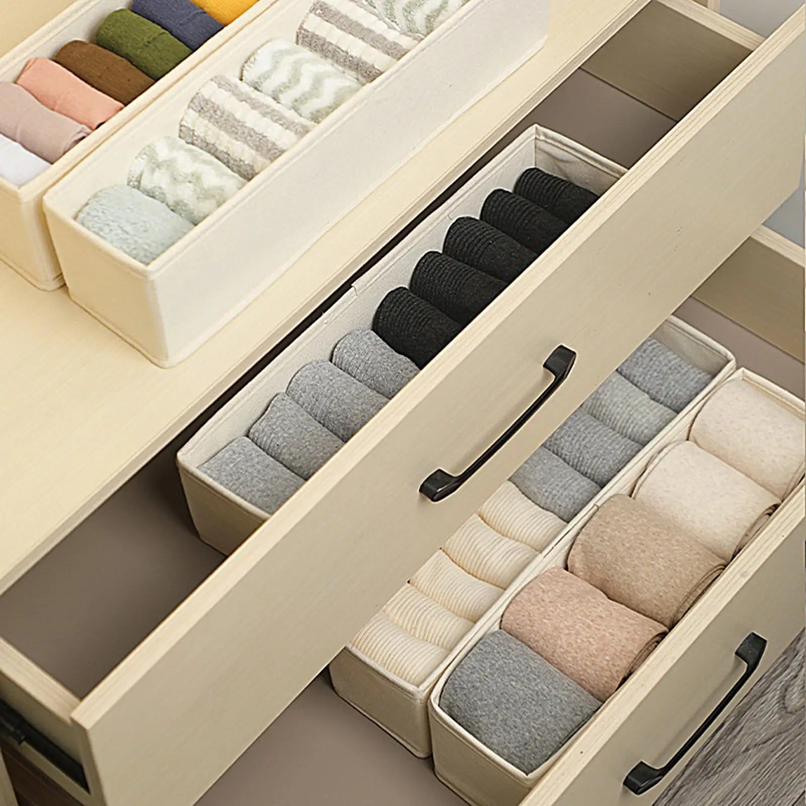 Fabric Narrow Storage Bins Space-Saving Stackable Small Baskets Durable and Stable Sock Underwear Organizer for Drawer Shelf