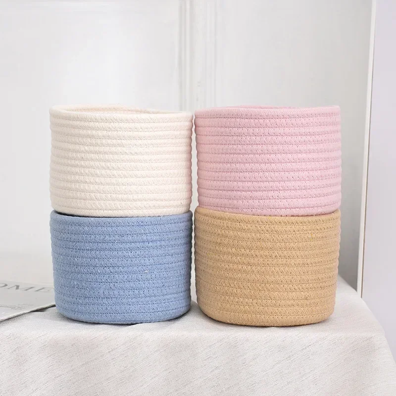Handmade Woven Cotton Rope Woven Storage Box Basket Desktop Organizer Sundries Toys Comestics Keys Snacks Sundries Organizer 3
