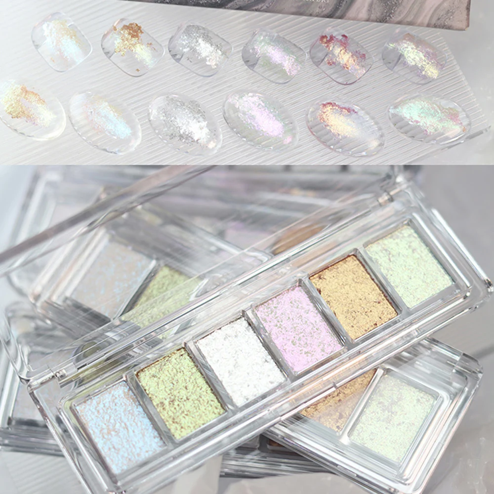 Solid Aurora Powder Palette for Nail Art Shimmering Pigment Opal Chrome Powder High Flash Rubbing Dust Manicure Supplies 6 Grids