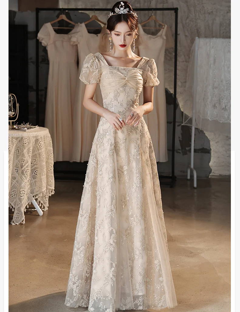 plus size gowns Lace Evening Dresses Long 2021 Elegant Square Neck A-Line Floor-Length Formal Gowns For Wedding Party formal dresses & gowns