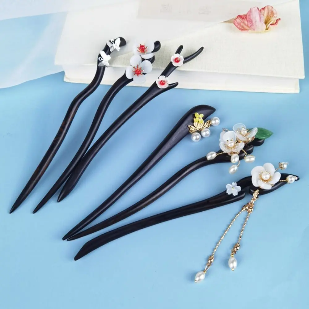 

Props Pearl Chain Pendant Hairstyle Design Tool Tassel Stick Ebony Headdress Women Hair Accessories Chinese Hairpin