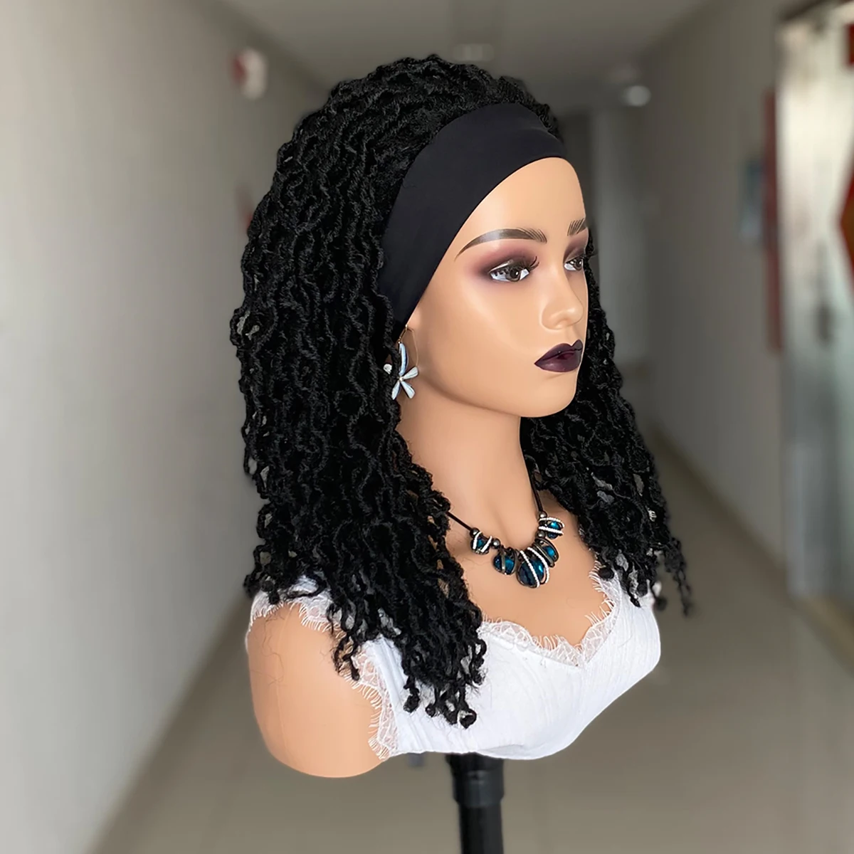 Dreadlocks Headband Synthetic Wig Box Braid Wigs For Black Women Faux Locs Crochet Hair Wigs Ombre Brown Braided Twist Wig
