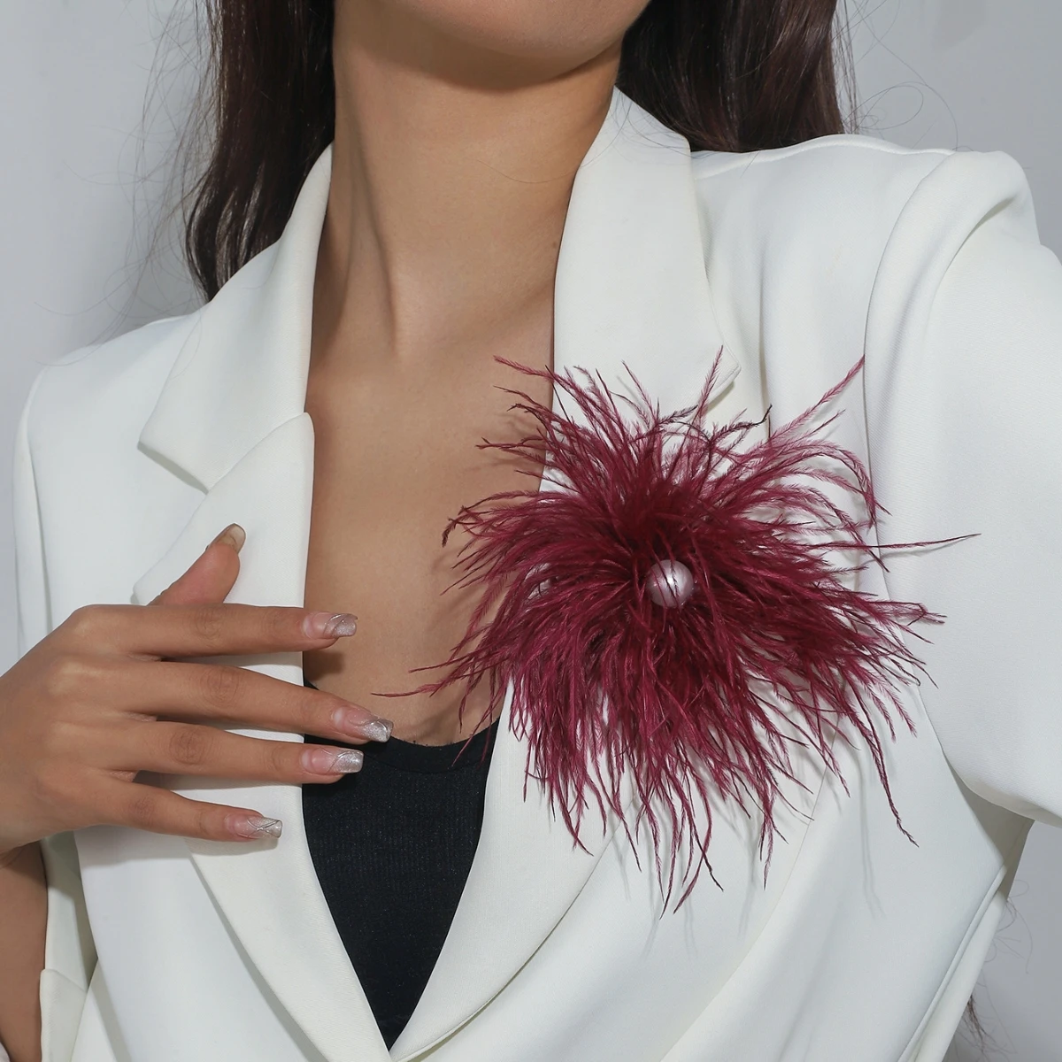 21CM Fashion Multicolor Feather Large Brooch for Women Ladies Luxury Pearl Pin Brooches Party Cloth Jewelry Accessories Gifts