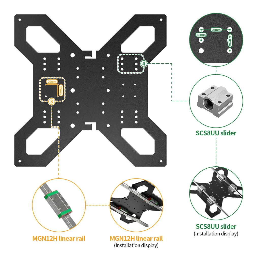 3D Printer Upgrade  3D Parts for 310mm Aluminum Heatbed Hotbed Platform compatibility Linear Rail Y Axis Hot Bed Support Plate 4pcs sk8 sk10 sk12 sk16 sk20 sk25 sk30 sk35 linear bearing rail shaft support linear shaft linear rod cnc router 3d printer part