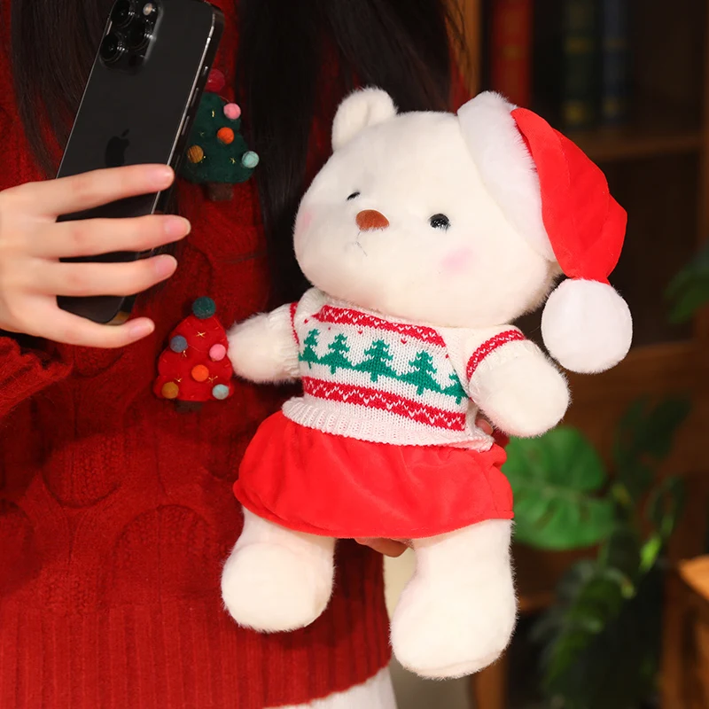 ZU New Year Christmas Gift Christmas Tree Plush Pillow Cute Xmas Teddy Bear Toy Santa Claus Elk Plushies Doll Party Decor 5