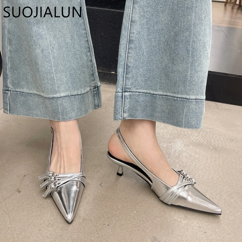 Women Sandal Fashion Buckle Pointed Toe Slip On Slingback Shoes