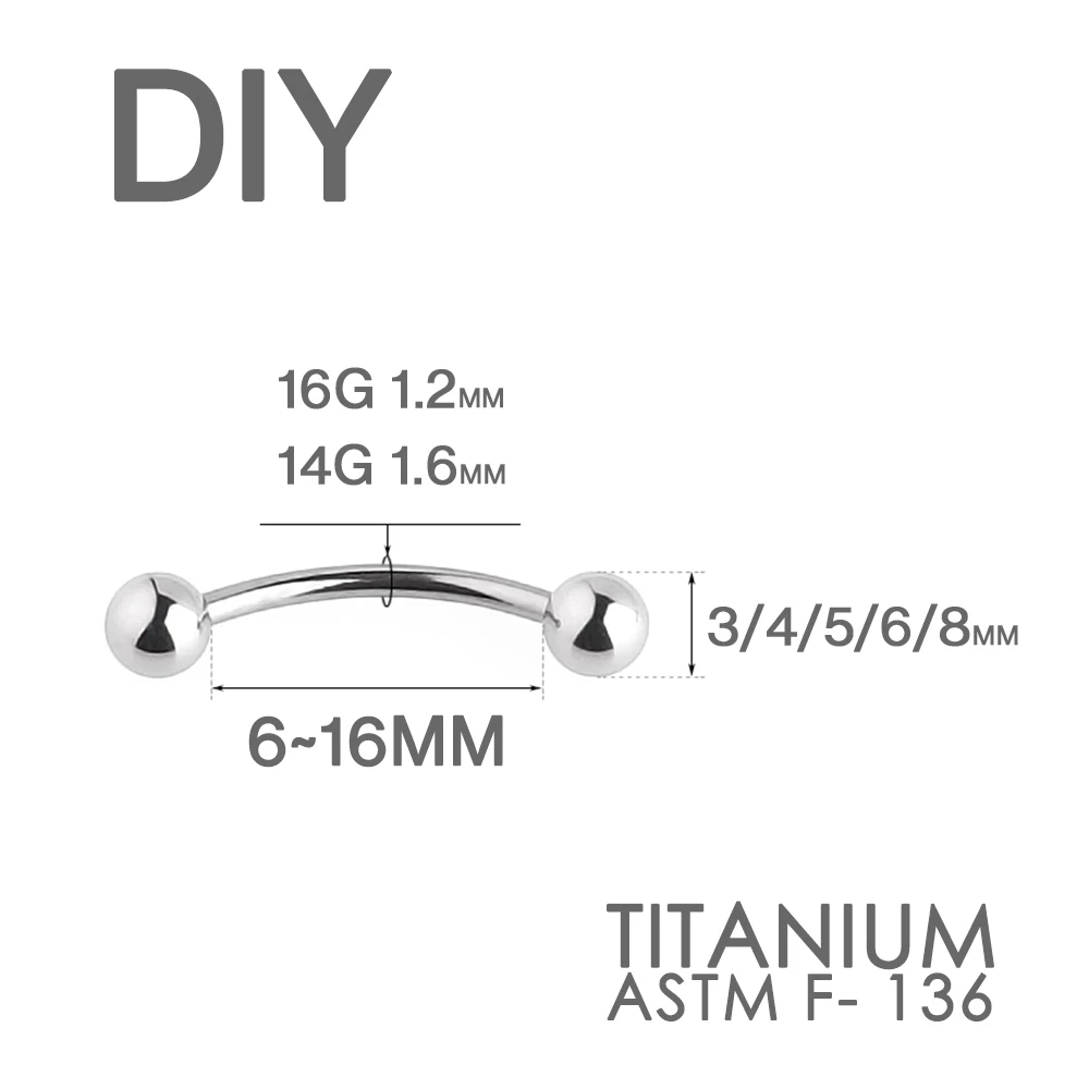6 ~ 16mm DIY Curved Barbell Banana Piercing Bar 3 4 5 6 8mm Ball Titanium 14G 16G 1.2mm 1.6mm Body Jewelry piercing jewelry body piercing jewelry body jewelry
