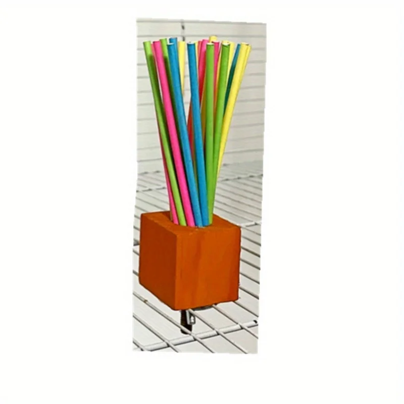 1PC Parrot Wooden Toy Rainbow Paper Stick Grinding Teeth Biting and Ventilating Swing Stand Stick