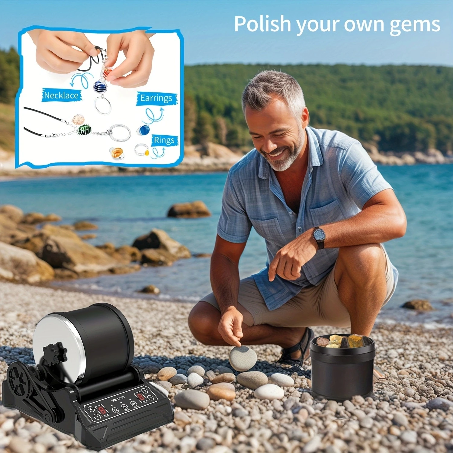 1pc electric stone polishing machine, grinding stone machine, rock rolling kit, grinding kit