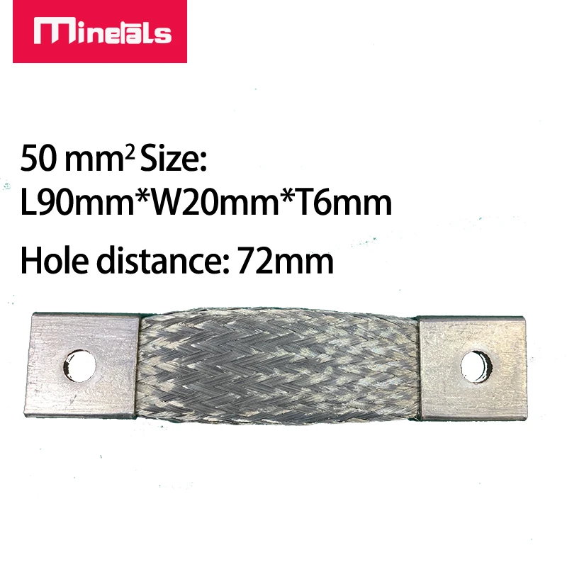 72mm 유연한 버스 바 도금 구리 편조 스트랩 버스 바 M4 M6 M8 M10 커넥터 배터리 밴드, 35mm2 50mm2 75mm2 140A 200A 400A