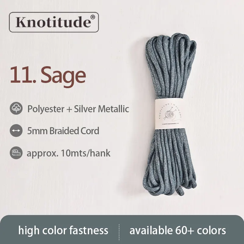 Silver Glossy Polyester Braid Rope with Shiny Lurex Metallic Finish - Ideal for DIY Jewelry Projects, 5mm x 10m