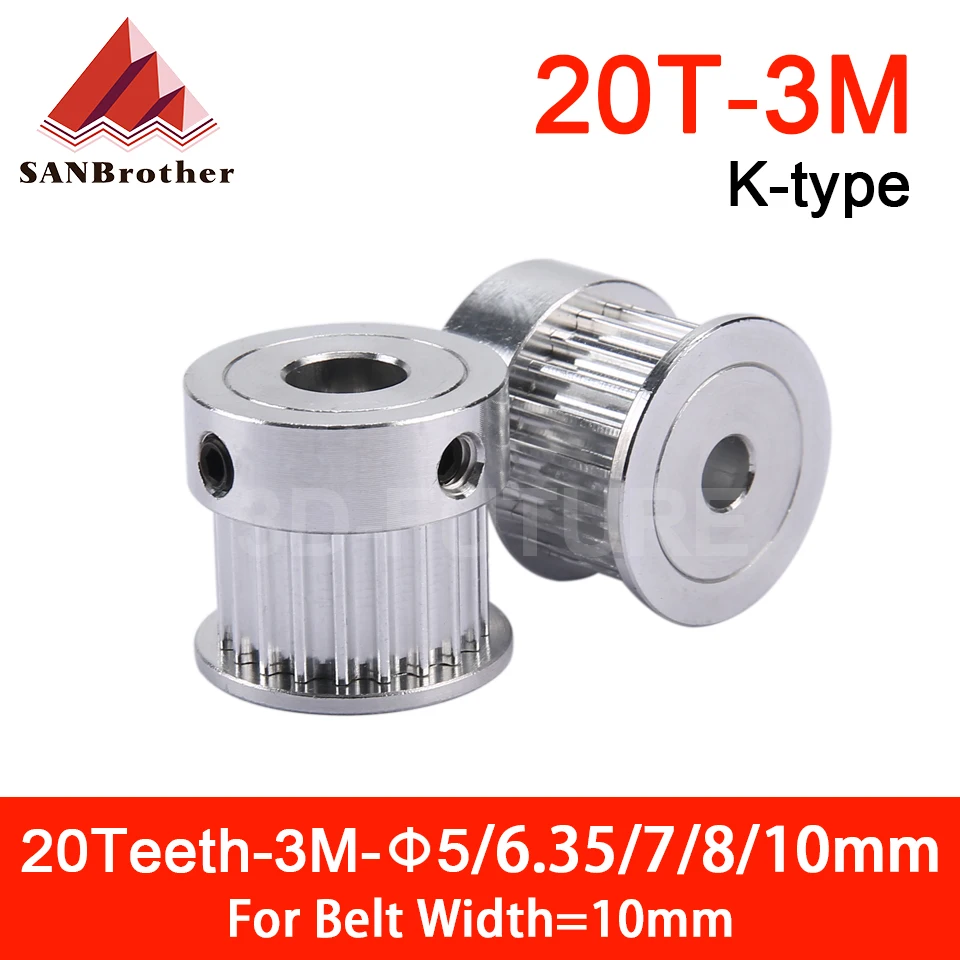 20T 3M Timing Pulley HTD 3M 20 Tooth Teeth Bore 5/6/6.35/7/8/10mm Synchronous Wheels Width 10mm Belt 3D Printer Parts