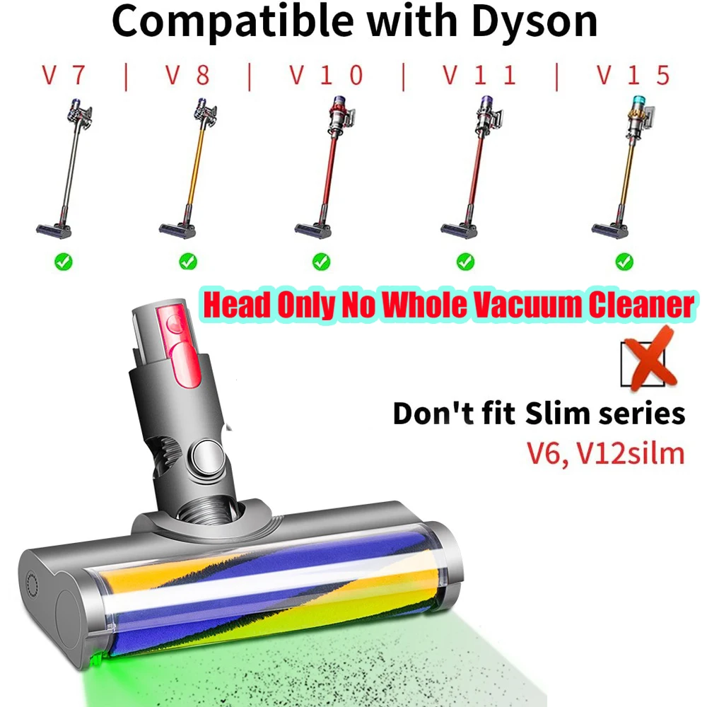 Vacuum Cleaner Nozzle For Dyson V7 V8 V10 V11 V15 Floor Nozzle Brush Head with LED Illuminates Hidden Dust Good for Hard Floors
