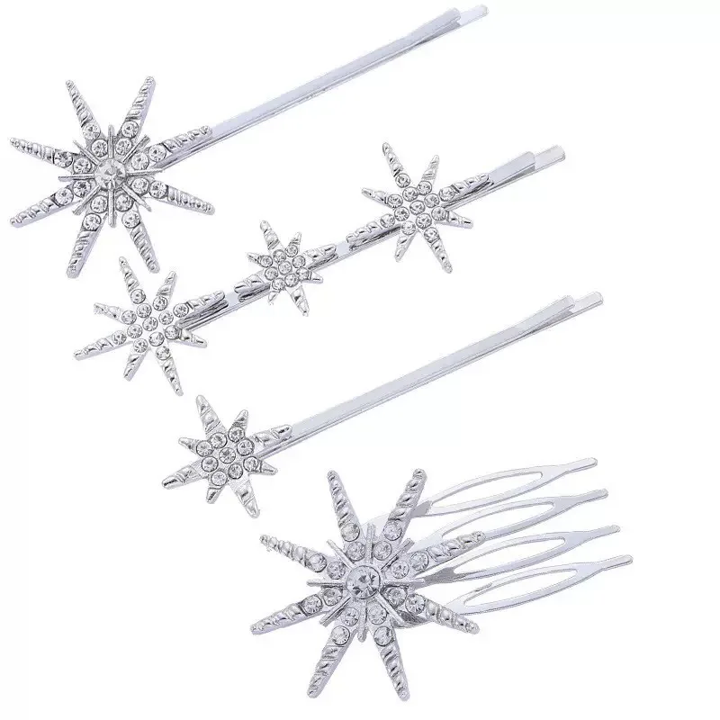 Elegant Hair Accessory Collection: Retro Geometric Diamond Hair Clips, Sunburst Hair Pins, and Sparkling Full-Diamond Edge Clips