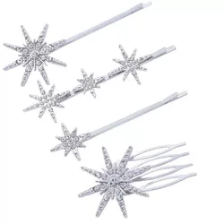 Elegant Hair Accessory Collection: Retro Geometric Diamond Hair Clips, Sunburst Hair Pins, and Sparkling Full - Diamond Edge Clips - Size fits all (4pcs slivery)