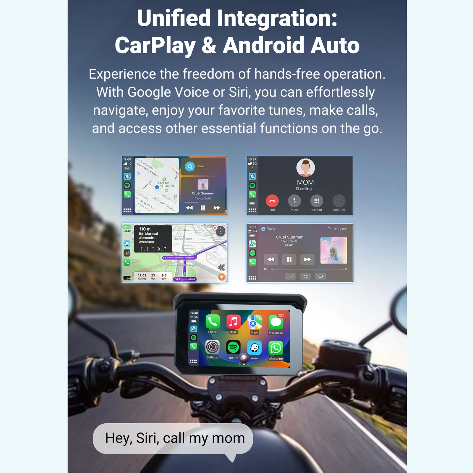 5 inch Motorcycle Navigator Touch Screen IP65 Waterproof Motorcycle CarPlay Wireless Apple CarPlay Android Auto Dual Bluetooth